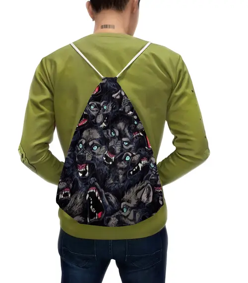 Заказать рюкзак в Москве. Рюкзак-мешок с полной запечаткой Волчий оскал  от T-shirt print  - готовые дизайны и нанесение принтов.
