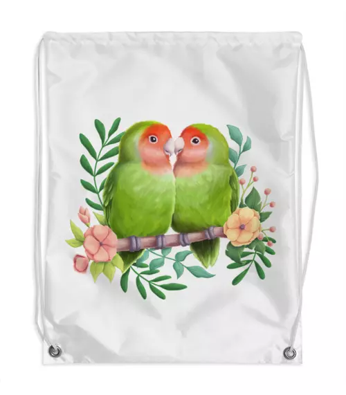 Заказать рюкзак в Москве. Рюкзак-мешок с полной запечаткой Влюбленные попугаи неразлучники от tigerda  - готовые дизайны и нанесение принтов.