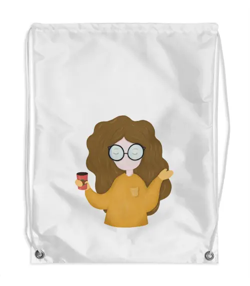 Заказать рюкзак в Москве. Рюкзак-мешок с полной запечаткой Девочка с кофе от Anastasia  - готовые дизайны и нанесение принтов.