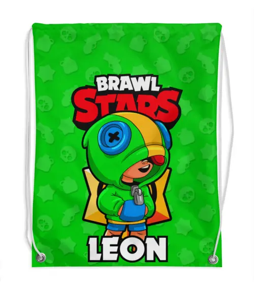Заказать рюкзак в Москве. Рюкзак-мешок с полной запечаткой BRAWL STARS LEON от geekbox - готовые дизайны и нанесение принтов.