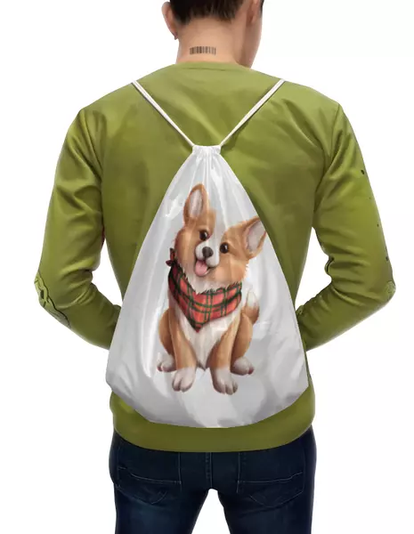 Заказать рюкзак в Москве. Рюкзак-мешок с полной запечаткой Собака корги в шарфе от tigerda  - готовые дизайны и нанесение принтов.