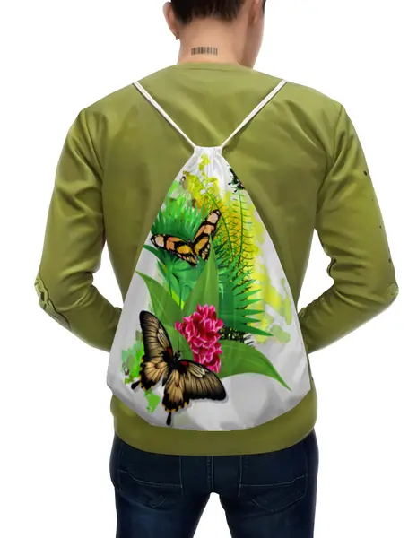 Заказать рюкзак в Москве. Рюкзак-мешок с полной запечаткой Бабочки в цветах. от Zorgo-Art  - готовые дизайны и нанесение принтов.