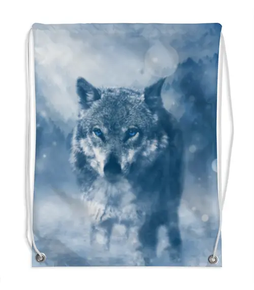 Заказать рюкзак в Москве. Рюкзак-мешок с полной запечаткой Волк с голубыми глазами от weeert - готовые дизайны и нанесение принтов.