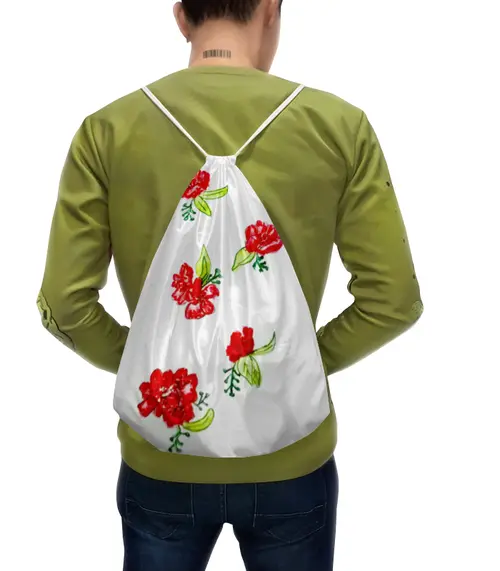 Заказать рюкзак в Москве. Рюкзак-мешок с полной запечаткой Рюкзак Красные цветы от mrs-snit@yandex.ru - готовые дизайны и нанесение принтов.