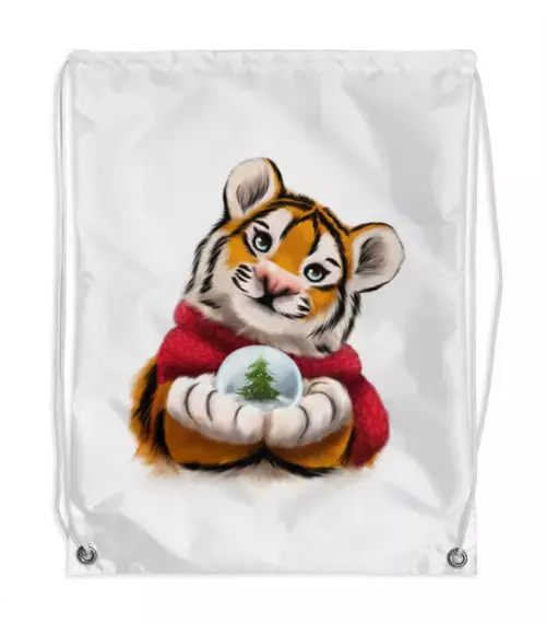 Заказать рюкзак в Москве. Рюкзак-мешок с полной запечаткой Тигр со снежным шаром от tigerda  - готовые дизайны и нанесение принтов.