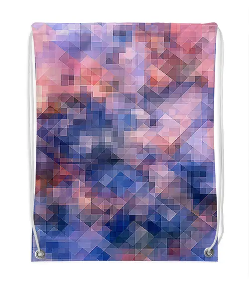 Заказать рюкзак в Москве. Рюкзак-мешок с полной запечаткой Пиксель-арт. Сине-розовый паттерн от Anna Lomachenko - готовые дизайны и нанесение принтов.
