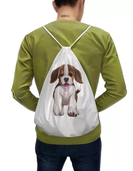 Заказать рюкзак в Москве. Рюкзак-мешок с полной запечаткой Собака бигль щенок от tigerda  - готовые дизайны и нанесение принтов.
