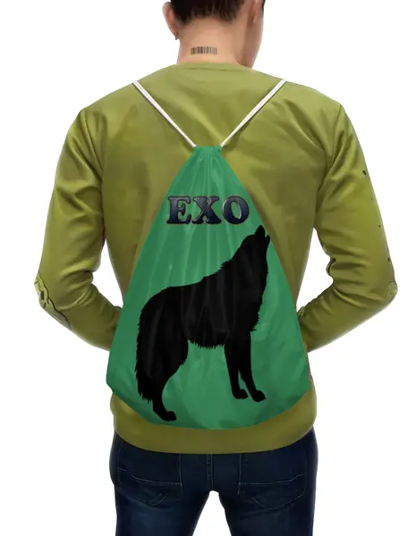 Заказать рюкзак в Москве. Рюкзак-мешок с полной запечаткой EXO (Wolf) зеленый от nionilla - готовые дизайны и нанесение принтов.