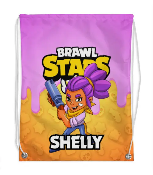 Заказать рюкзак в Москве. Рюкзак-мешок с полной запечаткой BRAWL STARS SHELLY от geekbox - готовые дизайны и нанесение принтов.