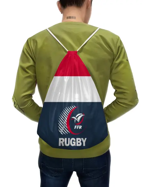 Заказать рюкзак в Москве. Рюкзак-мешок с полной запечаткой Франция регби от rugby - готовые дизайны и нанесение принтов.