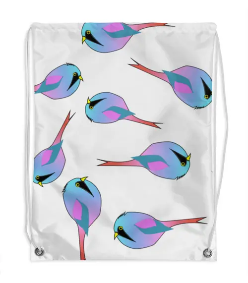 Заказать рюкзак в Москве. Рюкзак-мешок с полной запечаткой Неоновые птички от Irinakn - готовые дизайны и нанесение принтов.
