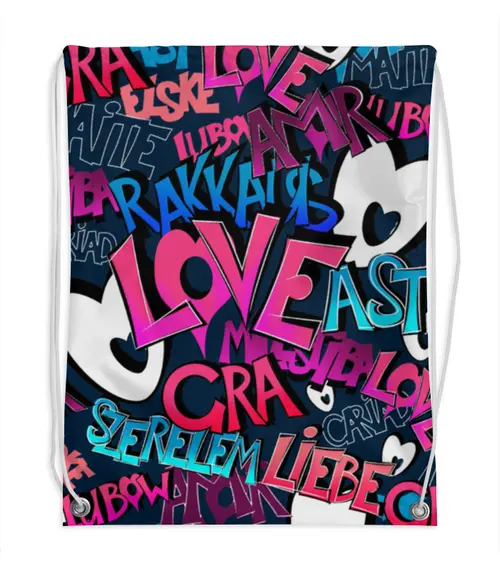Заказать рюкзак в Москве. Рюкзак-мешок с полной запечаткой GRAFFITI LOVE от ELENA ZHARINOVA - готовые дизайны и нанесение принтов.