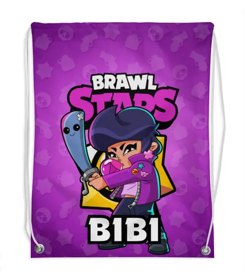 Заказать рюкзак в Москве. Рюкзак-мешок с полной запечаткой BRAWL STARS BIBI от geekbox - готовые дизайны и нанесение принтов.