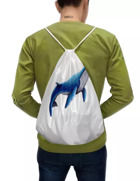 Заказать рюкзак в Москве. Рюкзак-мешок с полной запечаткой Синий кит от tigerda  - готовые дизайны и нанесение принтов.