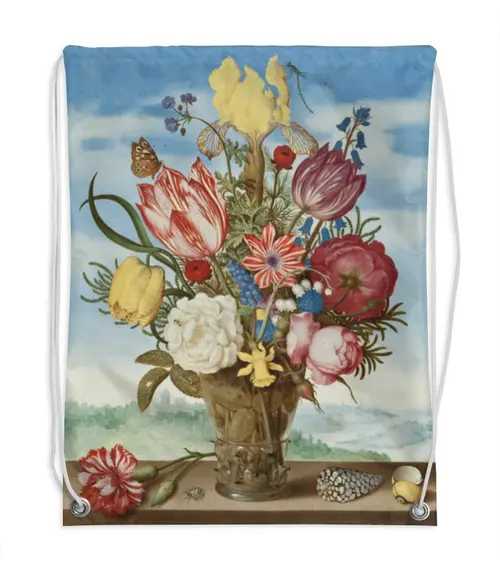 Заказать рюкзак в Москве. Рюкзак-мешок с полной запечаткой Букет цветов на полке (Амброзиус Босхарт) от trend - готовые дизайны и нанесение принтов.