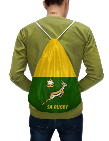 Заказать рюкзак в Москве. Рюкзак-мешок с полной запечаткой ЮАР регби от rugby - готовые дизайны и нанесение принтов.