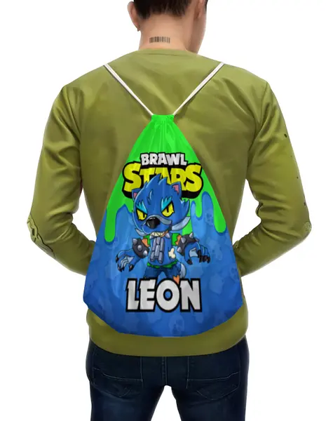Заказать рюкзак в Москве. Рюкзак-мешок с полной запечаткой BRAWL STARS LEON от geekbox - готовые дизайны и нанесение принтов.