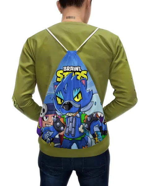 Заказать рюкзак в Москве. Рюкзак-мешок с полной запечаткой BRAWL STARS LEON от geekbox - готовые дизайны и нанесение принтов.