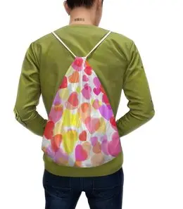 Заказать рюкзак в Москве. Рюкзак-мешок с полной запечаткой Водопад из разноцветных сердец от Eve  - готовые дизайны и нанесение принтов.