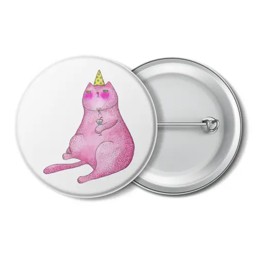 Заказать значки в Москве. Значок Розовый котик на вечеринке. от drakon.fille@gmail.com - готовые дизайны и нанесение принтов.