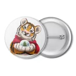 Заказать значки в Москве. Значок Тигр со снежным шаром от tigerda  - готовые дизайны и нанесение принтов.
