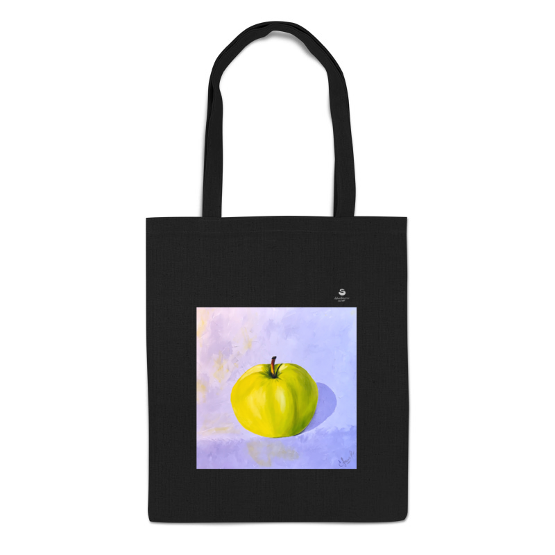 сумка ёжик с букетом ромашек зеленое яблоко Printio Сумка Яблочко на черном
