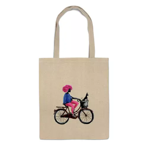Заказать сумку в Москве. Сумка Девушка на велосипеде от katrinon-line@yandex.ru - готовые дизайны и нанесение принтов.