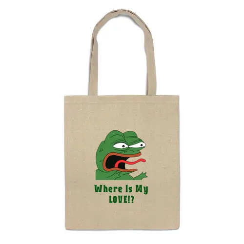 Заказать сумку в Москве. Сумка Pepe the frog Whant some love от Ильяс Муртазаев - готовые дизайны и нанесение принтов.