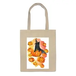 Заказать сумку в Москве. Сумка Осенний кот в тыквах от Maria  - готовые дизайны и нанесение принтов.