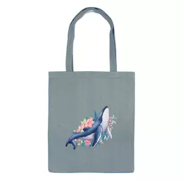 Заказать сумку в Москве. Сумка Синий кит с цветами от tigerda  - готовые дизайны и нанесение принтов.
