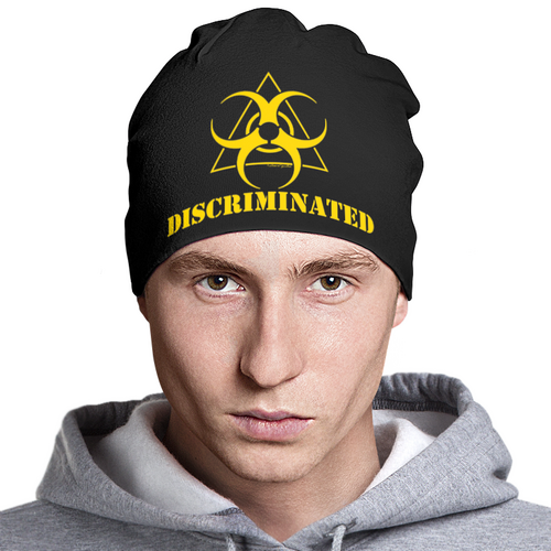 Заказать головной убор в Москве. Шапка классическая унисекс DISCRIMINATED от ГПМНпR'n'R - готовые дизайны и нанесение принтов.