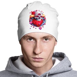 Заказать головной убор в Москве. Шапка классическая унисекс Heart Skull от Дана Столыпина - готовые дизайны и нанесение принтов.