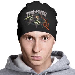 Заказать головной убор в Москве. Шапка классическая унисекс Thrasher от Leichenwagen - готовые дизайны и нанесение принтов.