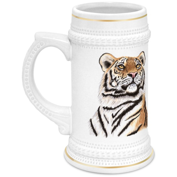 printio кружка пивная голова бенгальсконо тигра на белом фоне Printio Кружка пивная Взгляд тигра