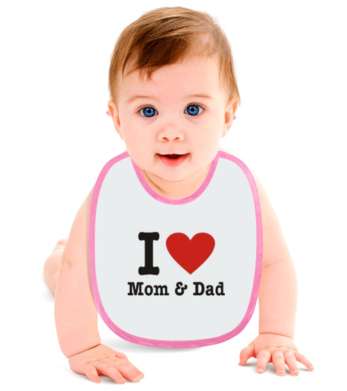 Заказать слюнявчик в Москве. Слюнявчик i love Mom and Dad от Hop Shop - готовые дизайны и нанесение принтов.