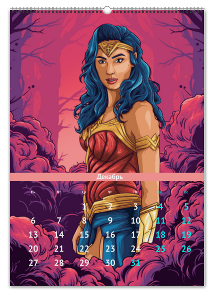 Заказать календарь в Москве. Перекидной Календарь А2 Чудо-женщина / Wonder Woman от Jimmy Flash - готовые дизайны и нанесение принтов.