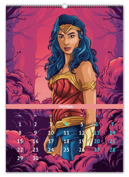 Заказать календарь в Москве. Перекидной Календарь А2 Чудо-женщина / Wonder Woman от Jimmy Flash - готовые дизайны и нанесение принтов.