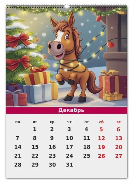 Заказать календарь в Москве. Перекидной Календарь А2 Веселый символ Нового 2026 года Лошадь от alyonasavchenko@yandex.ru - готовые дизайны и нанесение принтов.