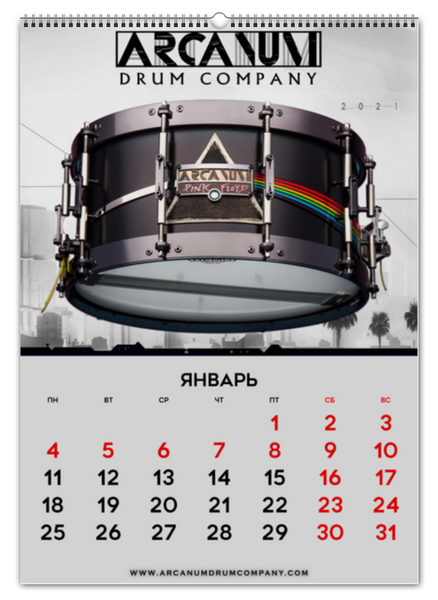Заказать календарь в Москве. Перекидной Календарь А2 Календарь А2 ARCANUM Drum Company 2021 от Alexey Maenkov - готовые дизайны и нанесение принтов.