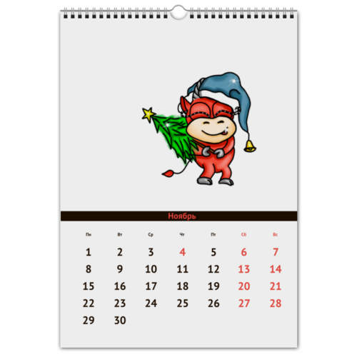 Заказать календарь в Москве. Перекидной Календарь А3 Весёлый новогодний бычок с большими глазами. от sereniya33@gmail.com - готовые дизайны и нанесение принтов.