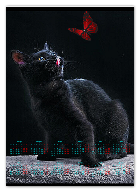 Printio Календарь А2 Черная кошка