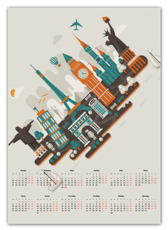 модульная картина пизанская башня летним днем60x30 Printio Календарь А2 Серия: всюдубуду