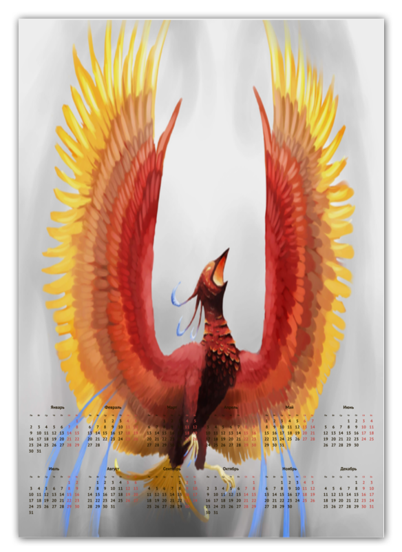 Printio Календарь А2 Птица феникс жуков и мифологическая азбука