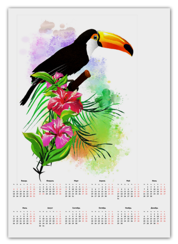 цена Printio Календарь А2 Тропические птицы от зорго арт.