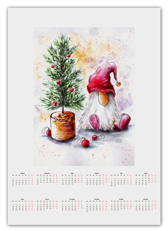 цена Printio Календарь А2 Гномик с елкой