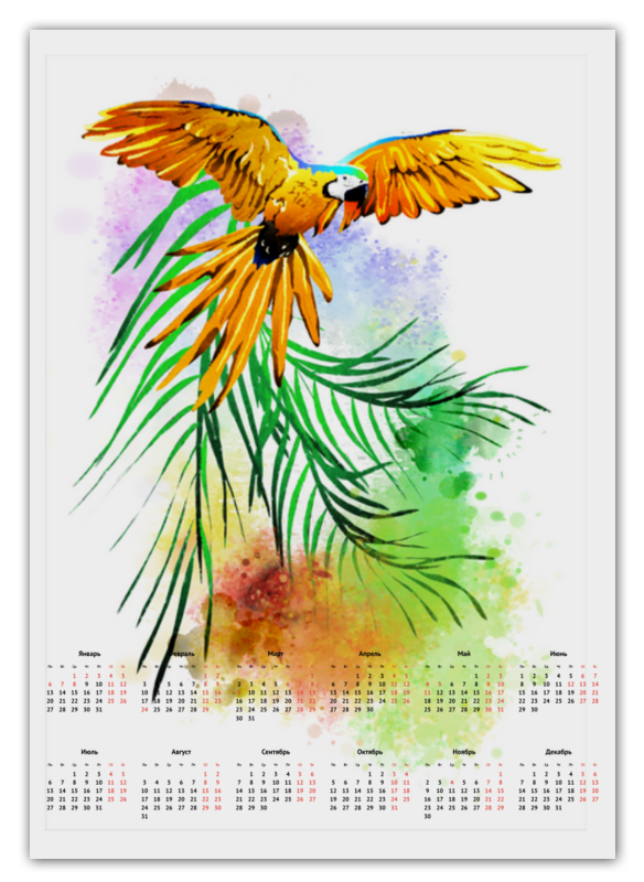 Printio Календарь А2 Попугай на ветке. printio тетрадь на скрепке попугай на ветке