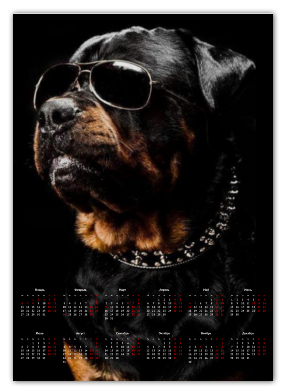 Printio Календарь А2 Черный пес