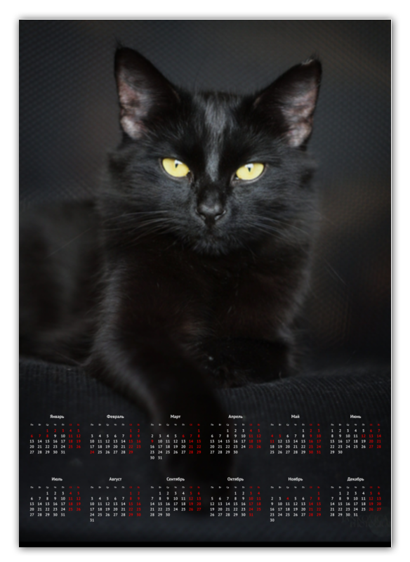 Printio Календарь А2 Черная кошка