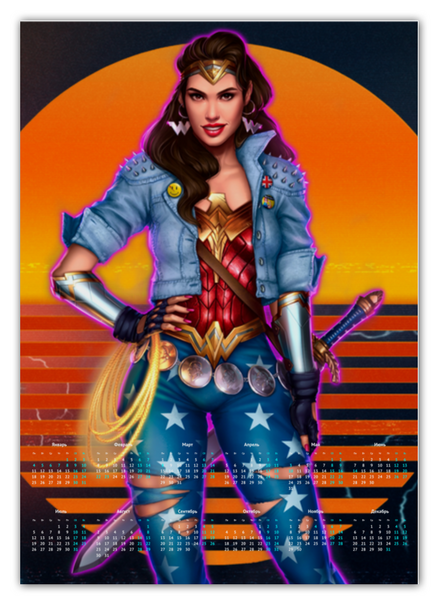 Заказать календарь в Москве. Календарь А2 Чудо-женщина / Wonder Woman от Jimmy Flash - готовые дизайны и нанесение принтов.