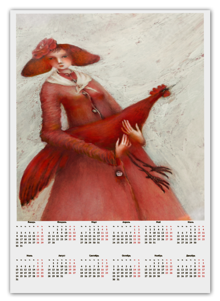 Заказать календарь в Москве. Календарь А2 Красный петух от Светлана Бочкарева - готовые дизайны и нанесение принтов.